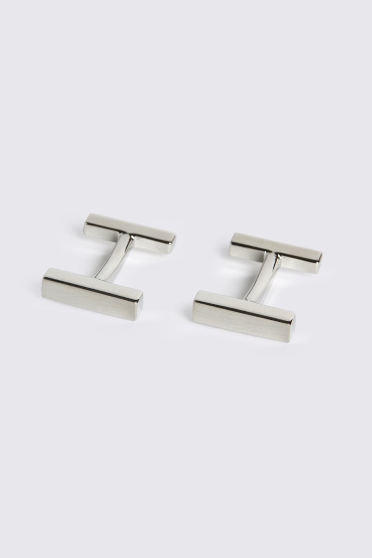 Brushed Silver Bar Cufflink