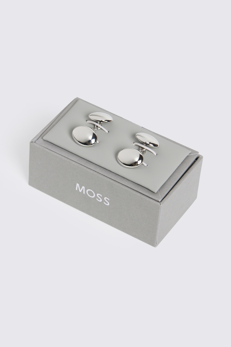 Silver Oval Button Cufflinks