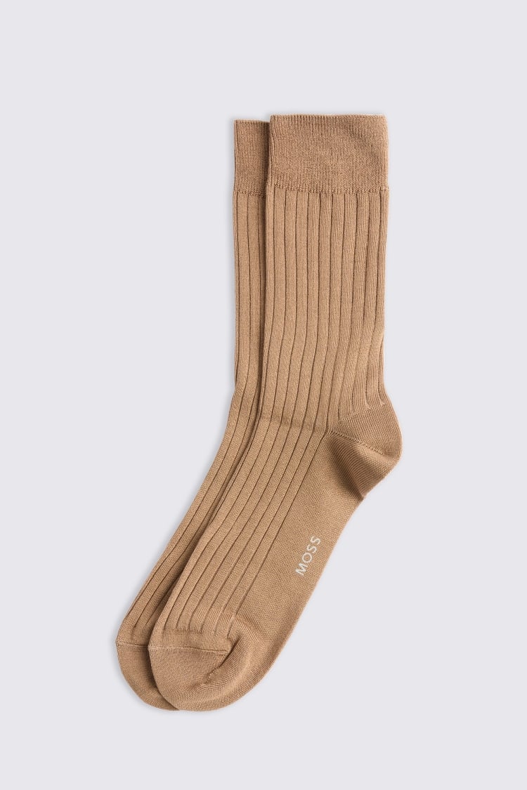 Sand Ribbed Mercerised Socks