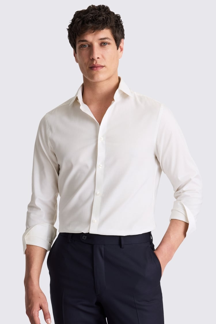 Slim Fit Off White Dobby Stretch Shirt