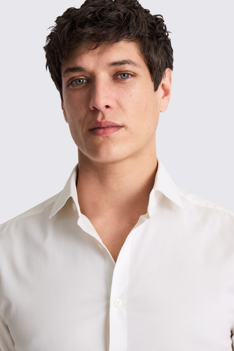 Slim Fit Off White Dobby Stretch Shirt