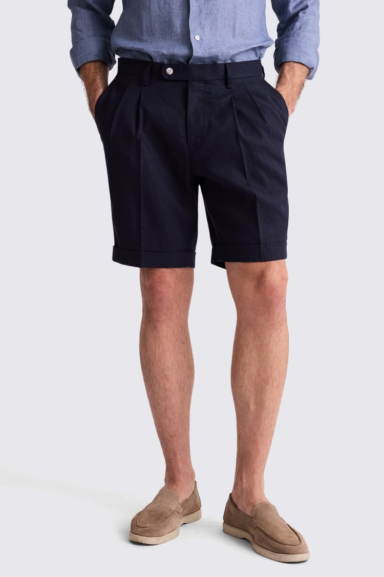 Navy Linen Shorts