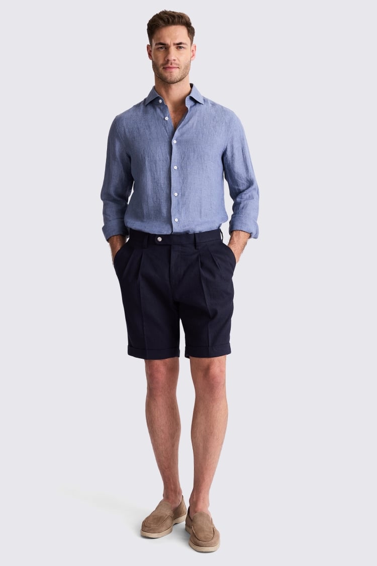 Navy Linen Shorts