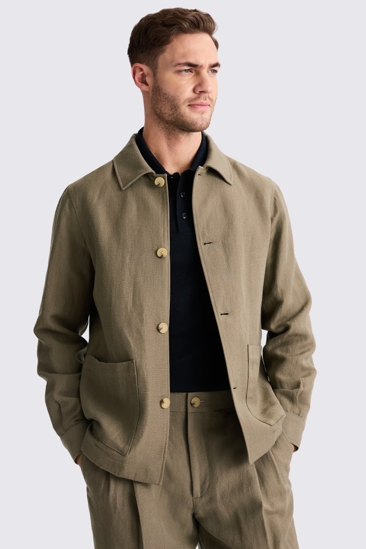 Khaki Wool Linen Shacket 