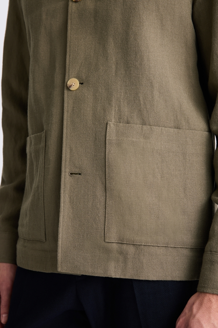 Khaki Wool Linen Shacket 