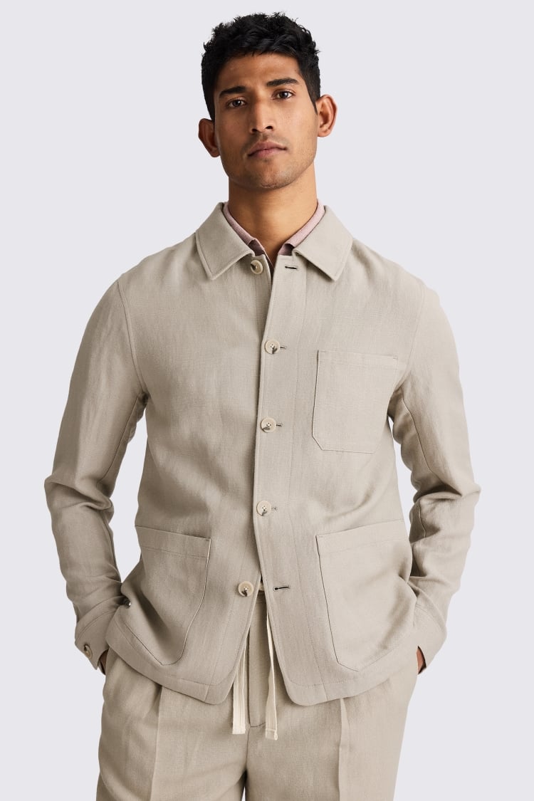 Taupe Wool Linen 3 Pocket Shacket