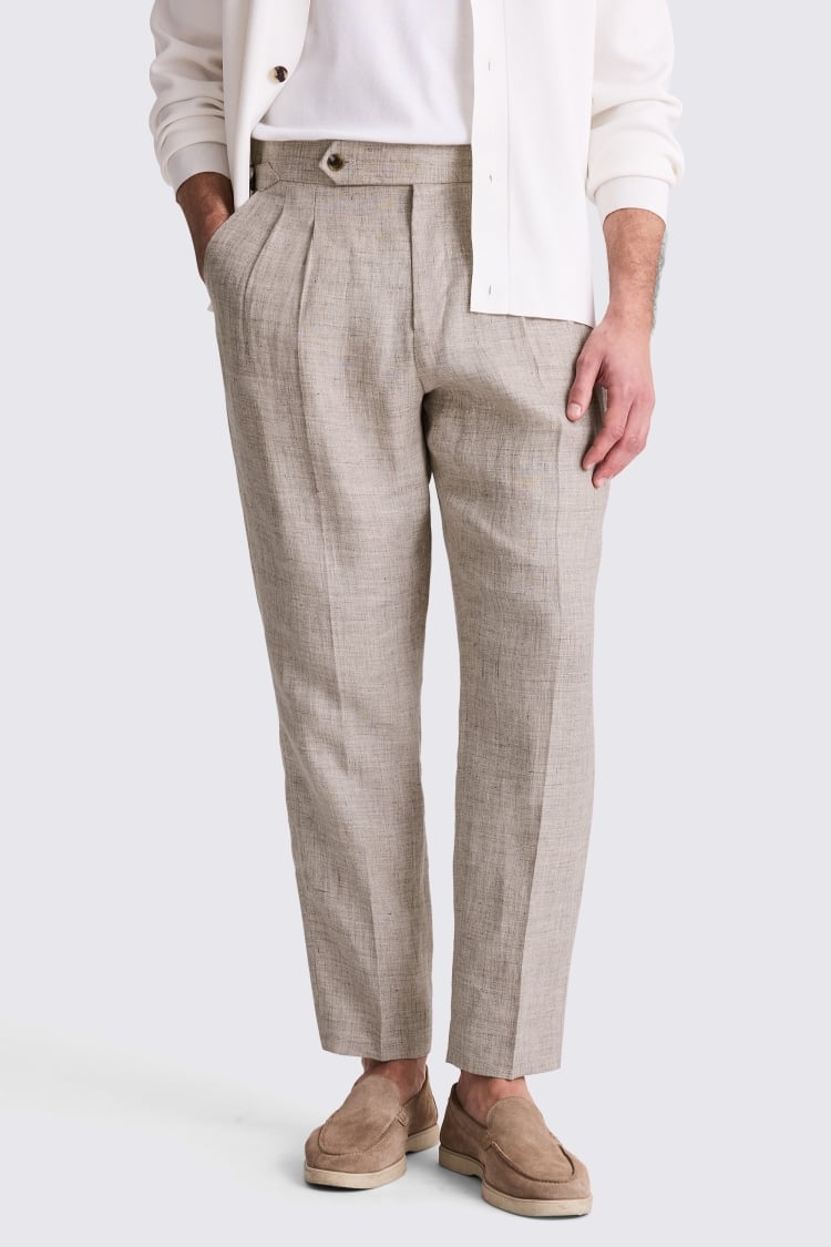 Oatmeal Linen Pleated Trousers