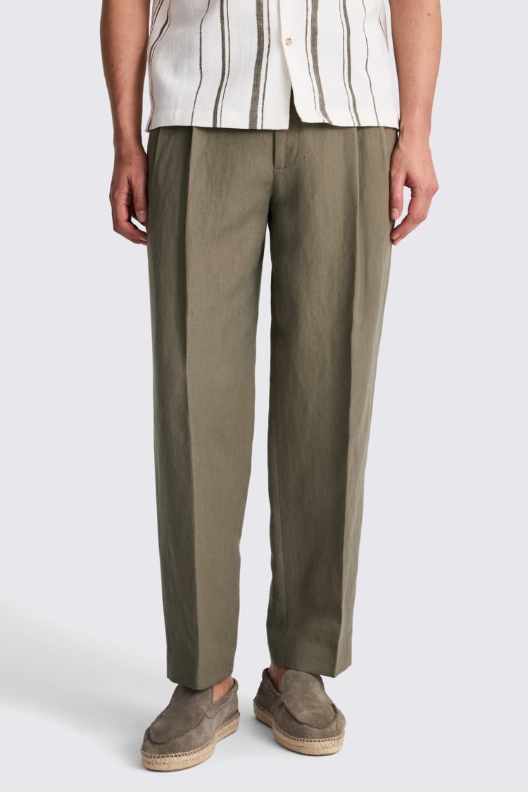 Khaki Wool Linen Wide Leg Pants