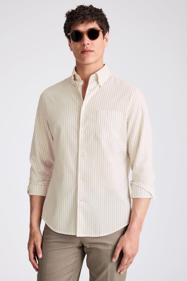 Camel Stripe Lightweight Oxford Shirt