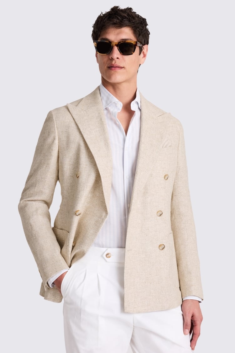 Tailored Fit Oatmeal Linen-Blend Jacket