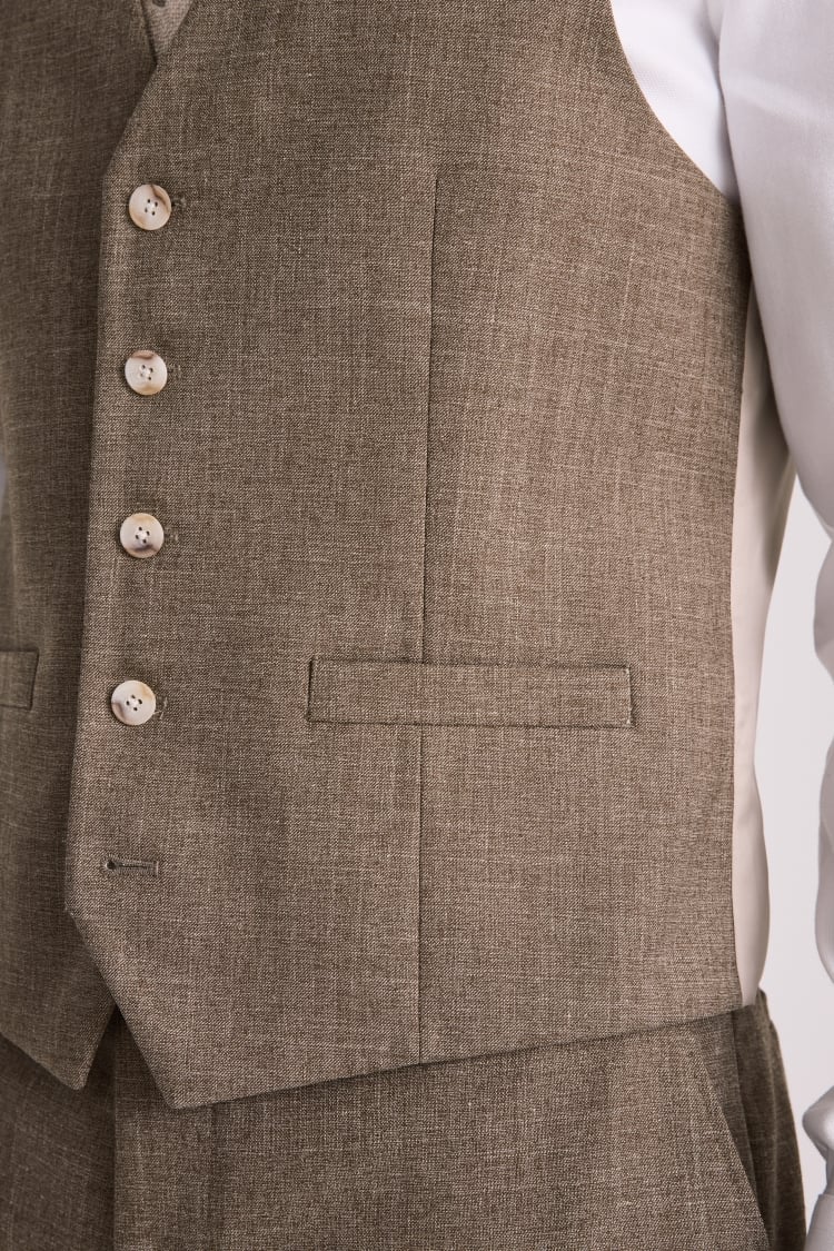 Slim Fit Brown Slub Waistcoat