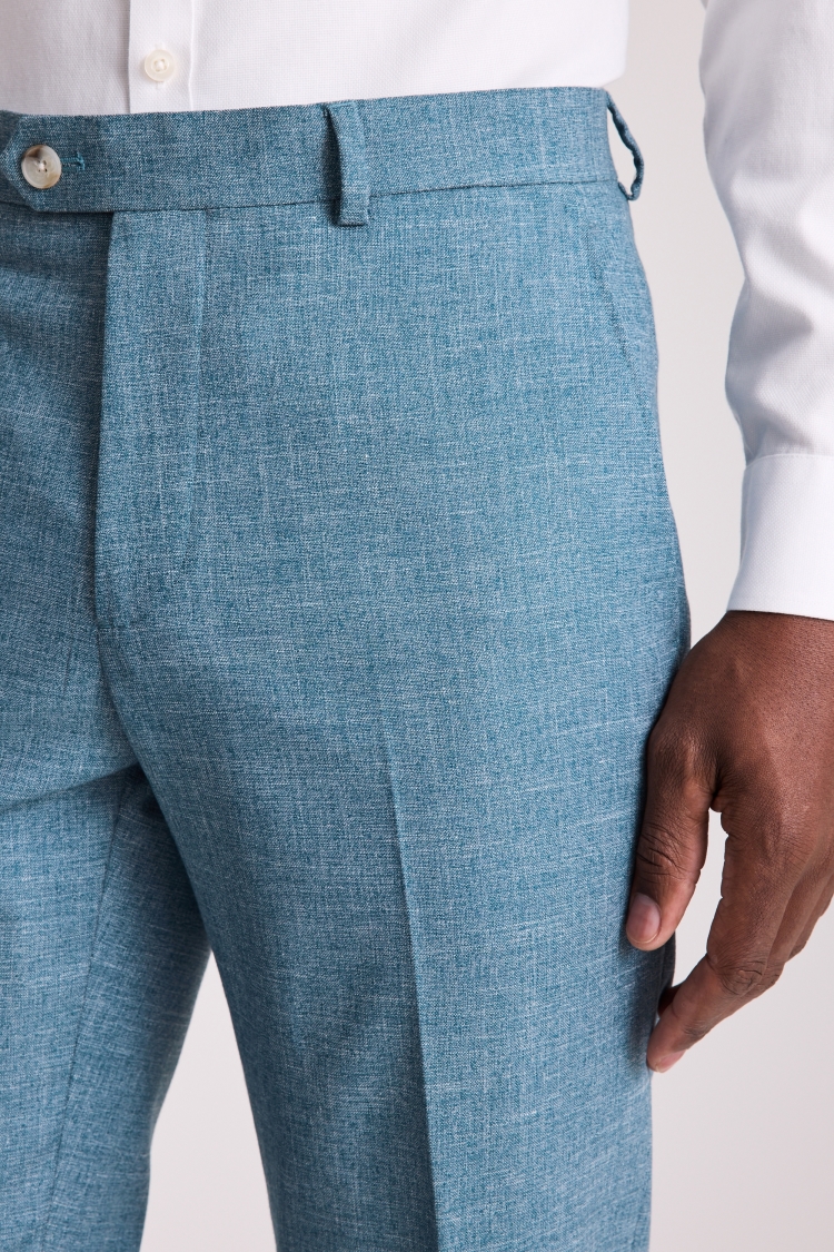 Tailored Fit Teal Slub Trousers