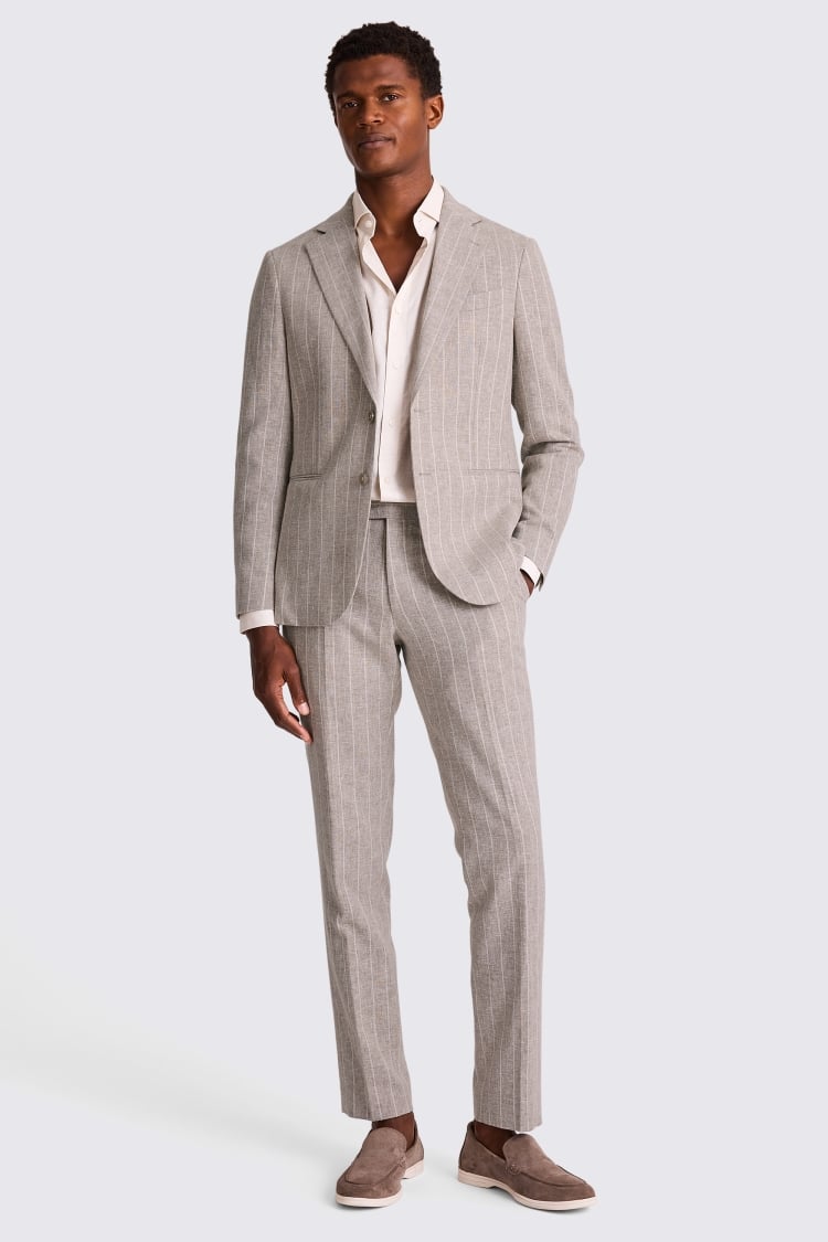 Slim Fit Taupe Stripe Suit