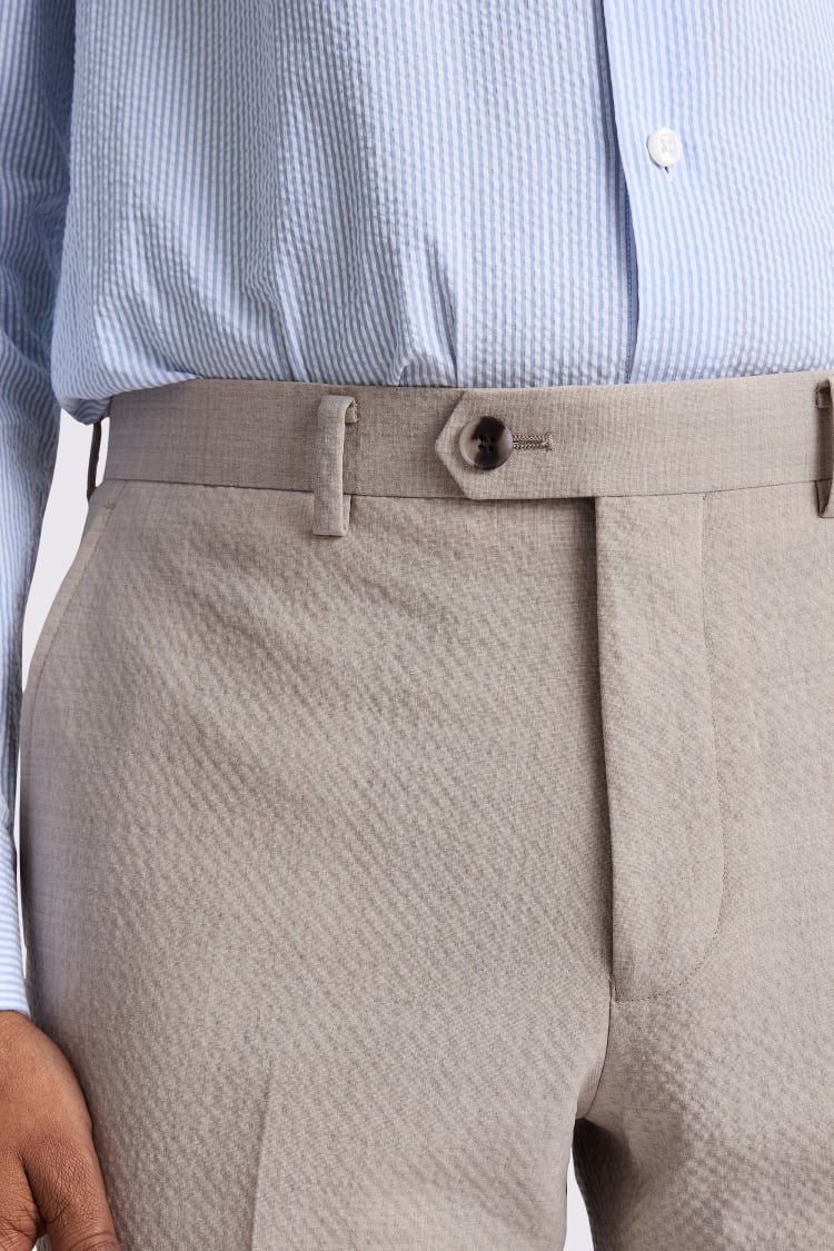 Tailored Fit Oatmeal Seersucker Trousers
