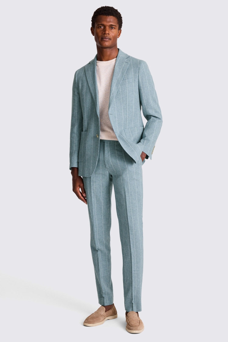 Tailored Fit Teal Stripe Linen Suit