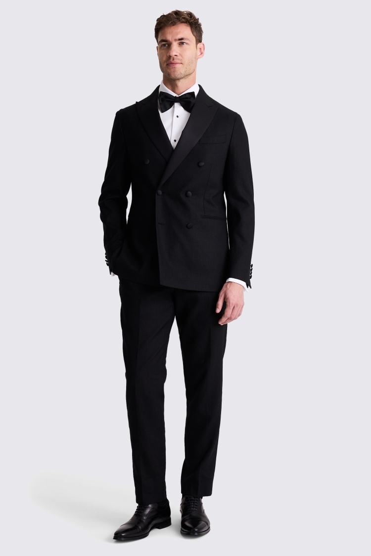 Tailored Fit Black Linen Tuxedo Jacket