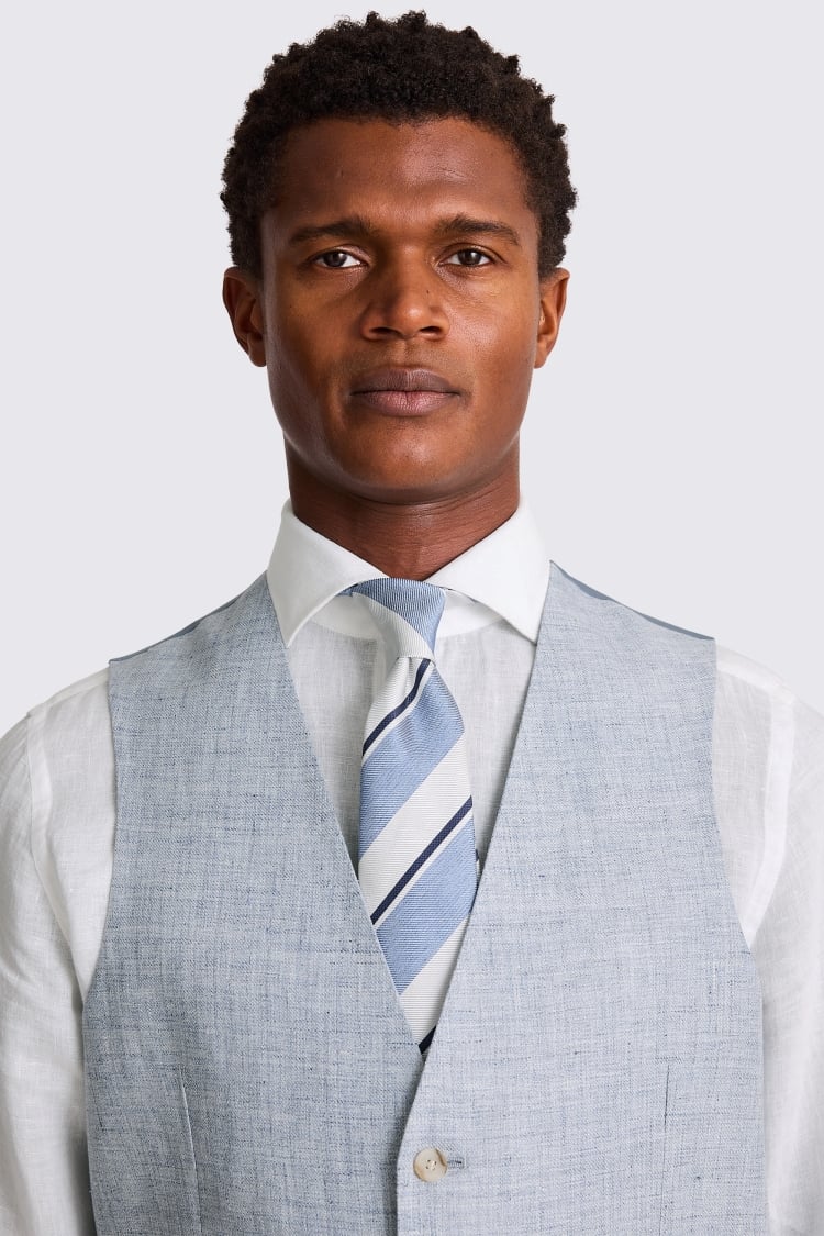 Tailored Fit Light Blue Linen Waistcoat