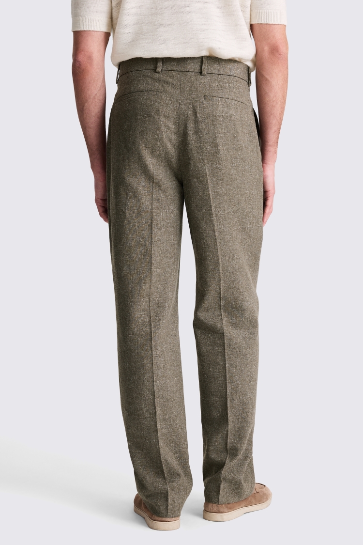 Khaki Cotton Linen Self Belt Trousers