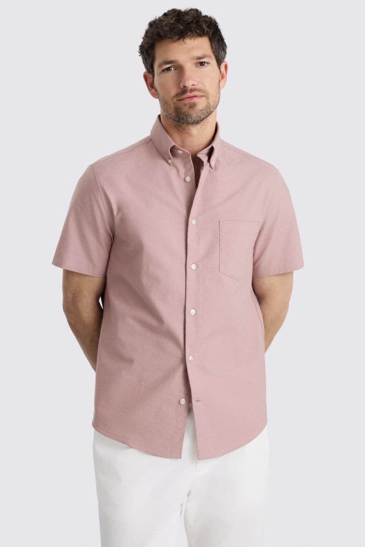 Dusty Pink Short Sleeve Washed Oxford Shirt