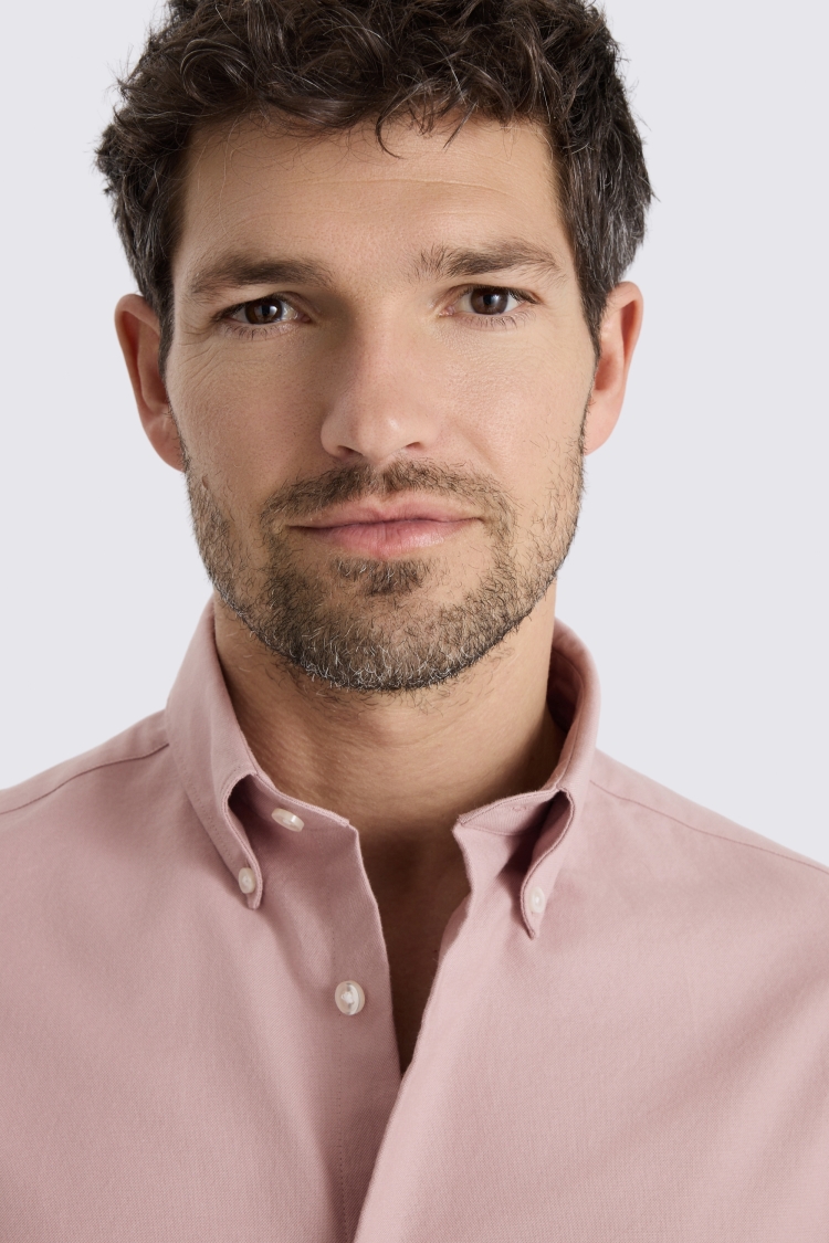 Dusty Pink Short Sleeve Washed Oxford Shirt