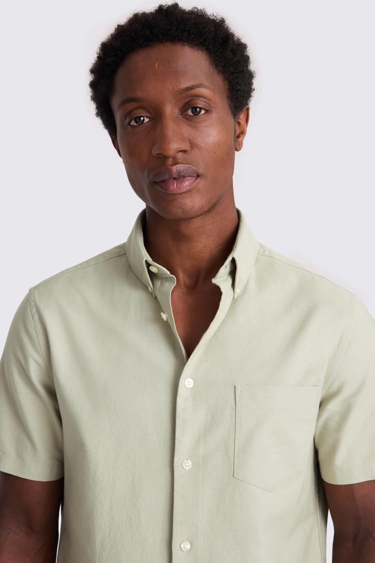 Sage Short Sleeve Washed Oxford Shirt