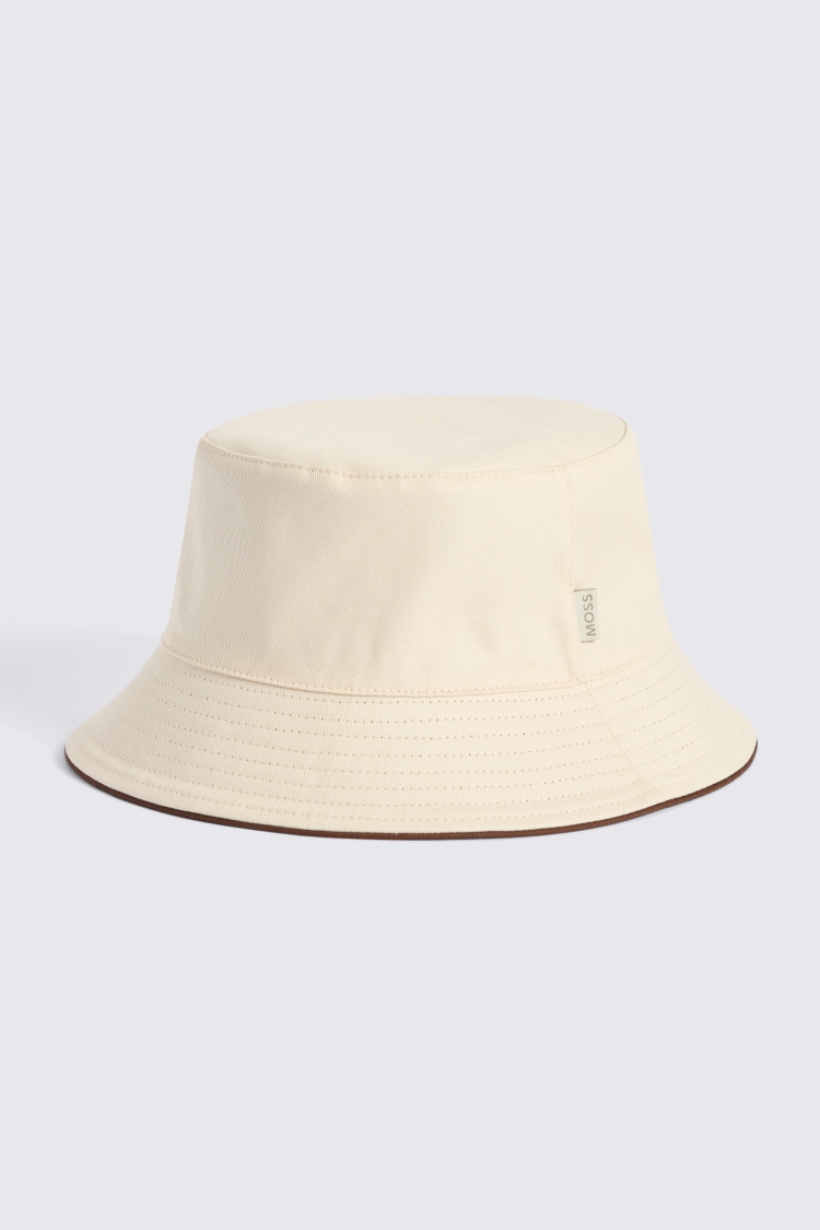 Ecru Reversible Cotton Twill Bucket Hat