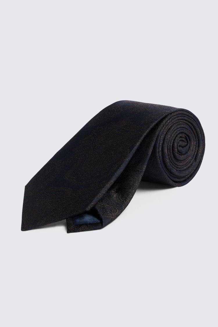 Chocolate & Navy Paisley Tie