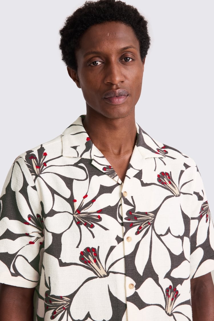 Brown Cuban Floral Print Shirt