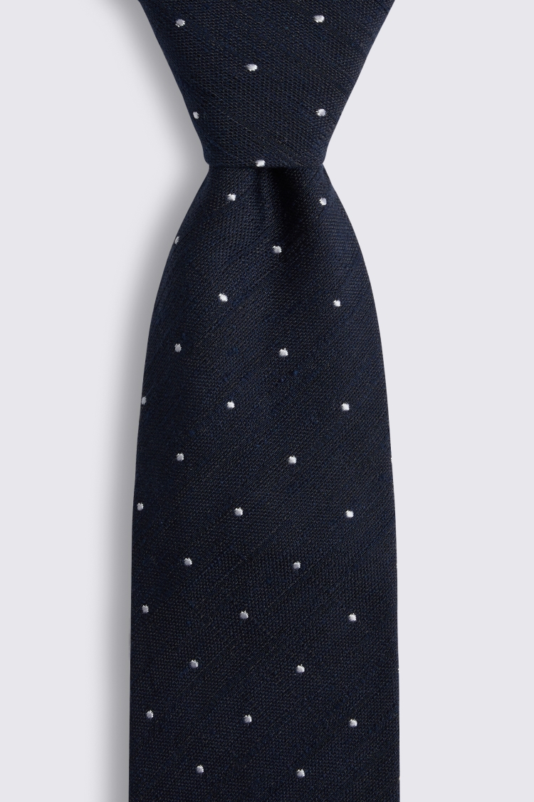 Bottinelli Navy Slub Polka Dot Tie