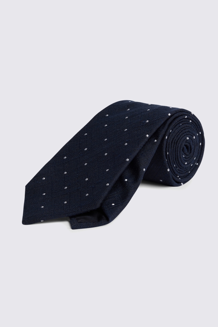 Bottinelli Navy Slub Polka Dot Tie