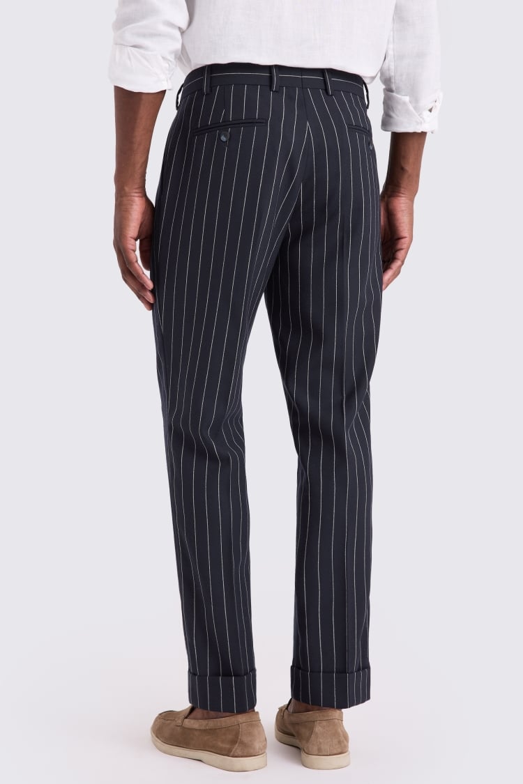 Navy Stripe Wool Tailored Trousers