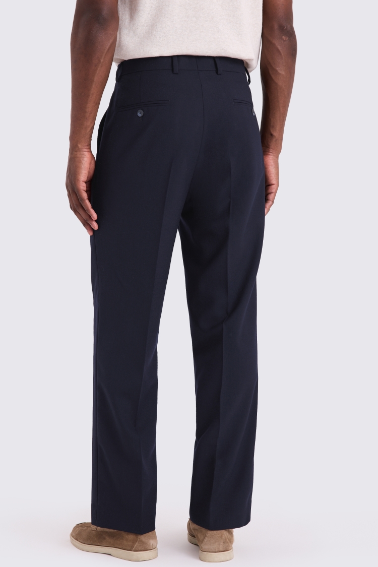 Navy Wool Wide Leg Tailored Trousers