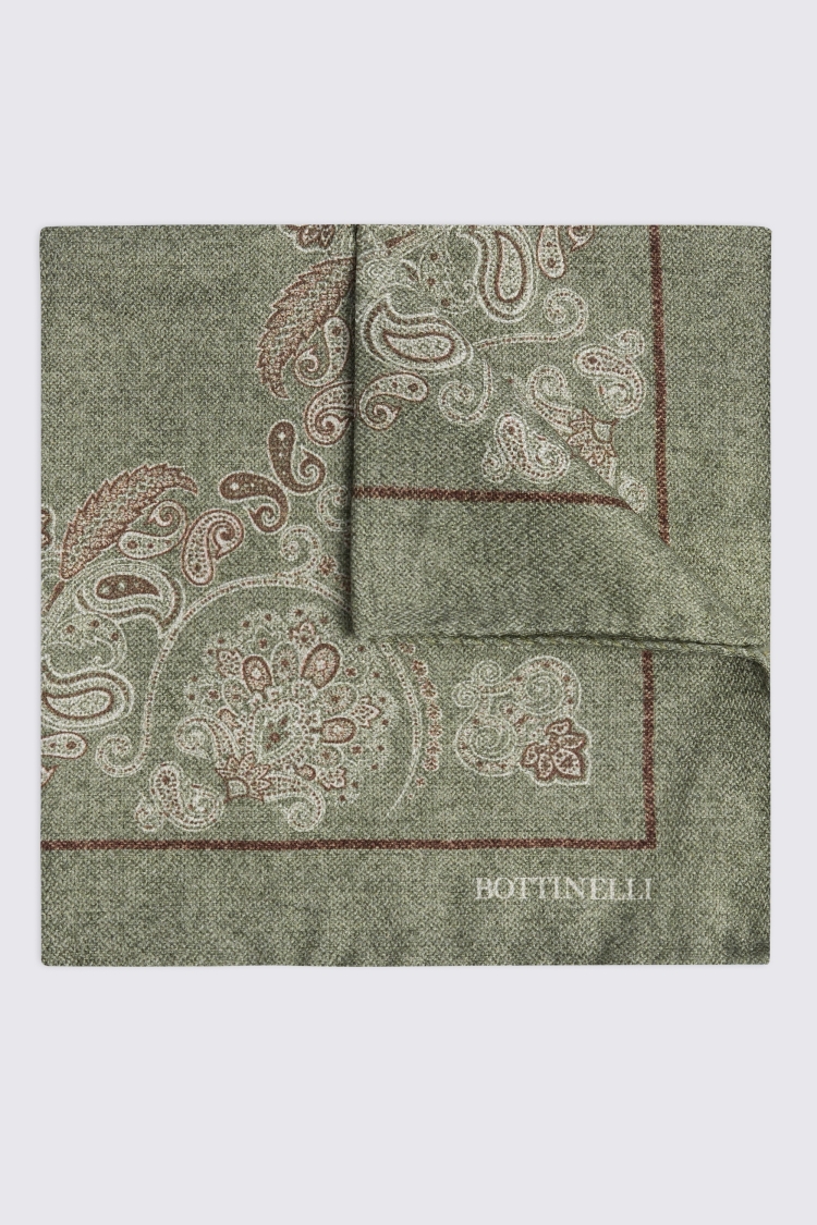 Bottinelli Sage Paisley Pocket Square