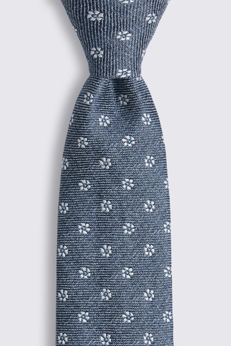 Italian Mid Blue Ditsy Floral Tie