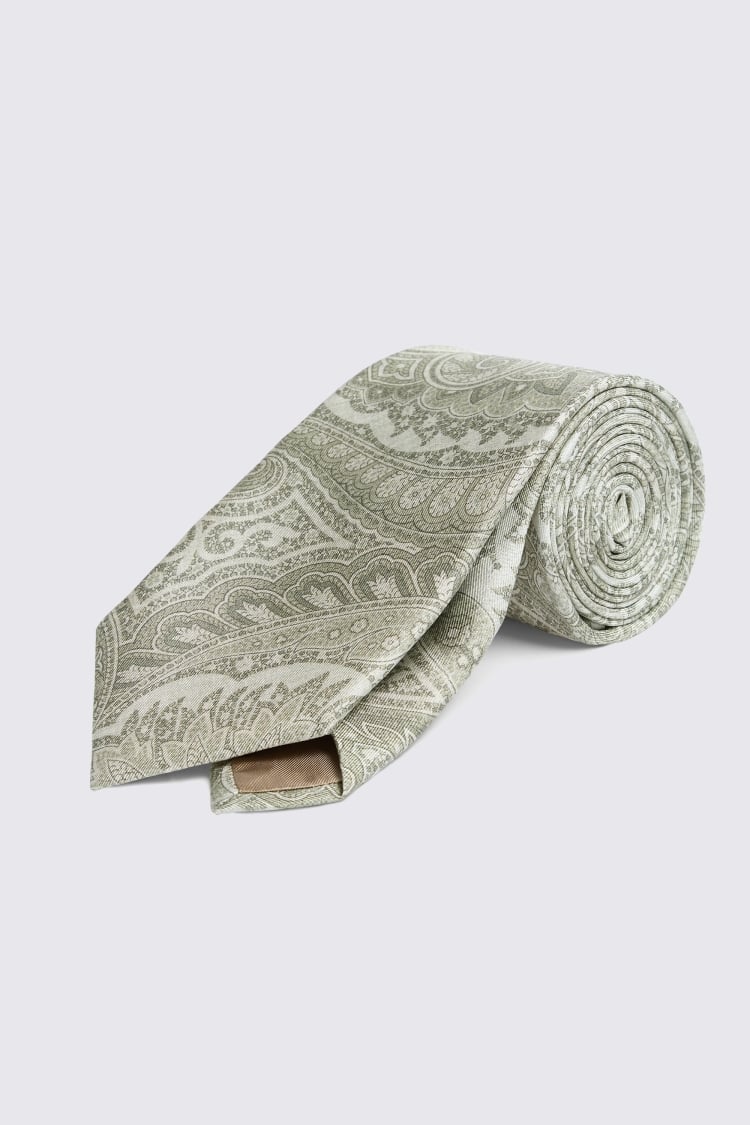 Italian Sage Green Large Paisley Tie