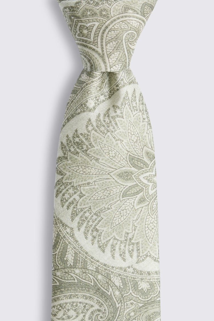 Italian Sage Green Large Paisley Tie