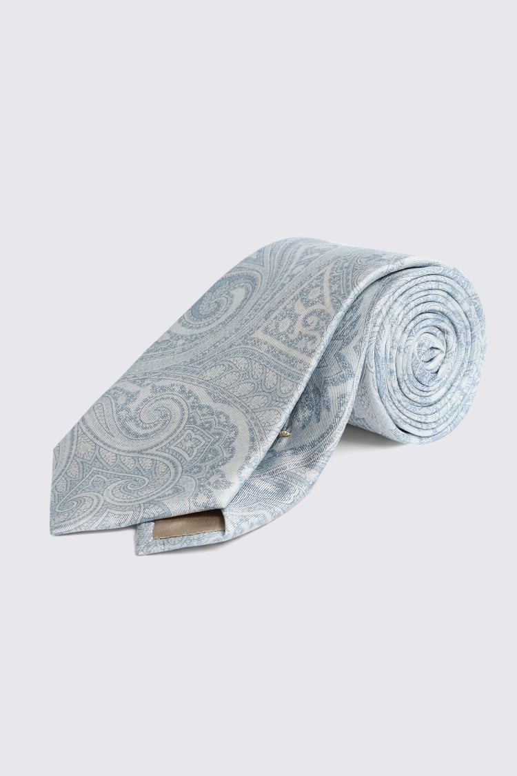 Italian Light Blue Large Paisley Tie