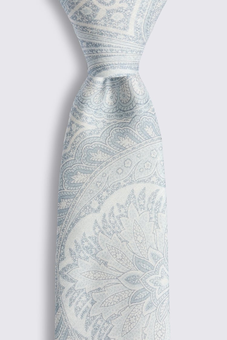 Italian Light Blue Large Paisley Tie