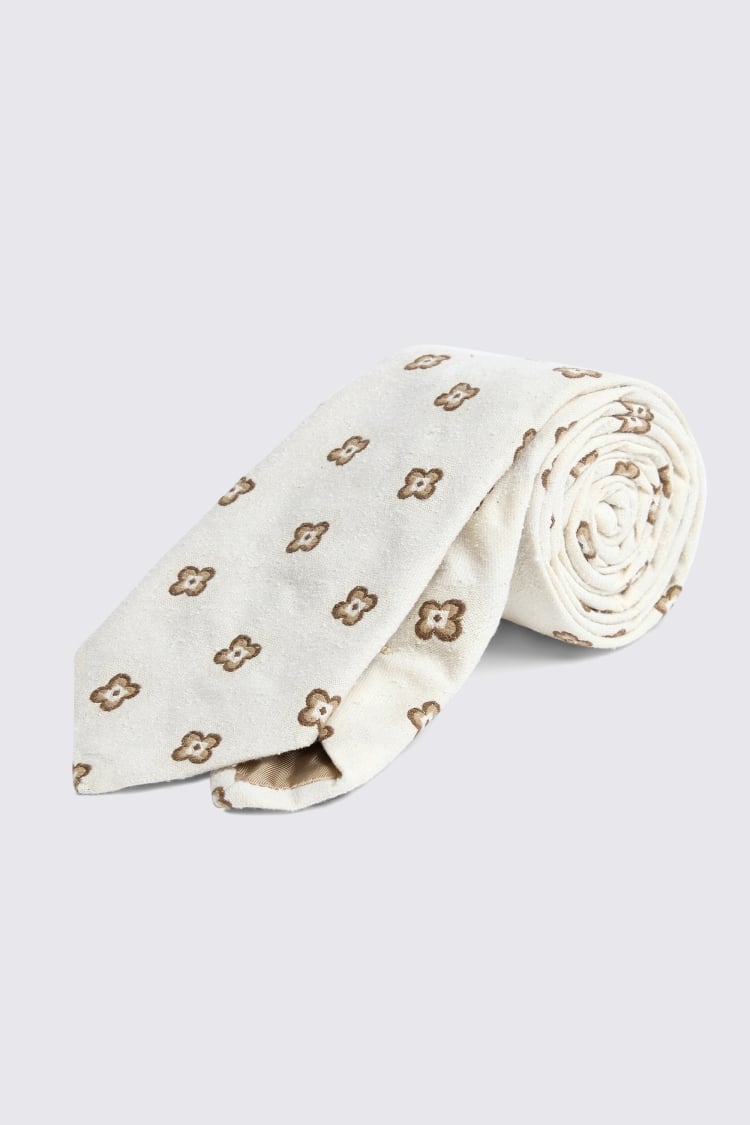 Italian Ecru & Brown Floral Tie