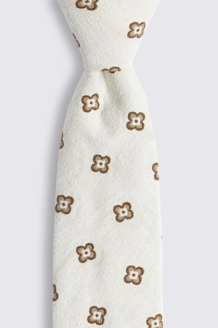 Italian Ecru & Brown Floral Tie