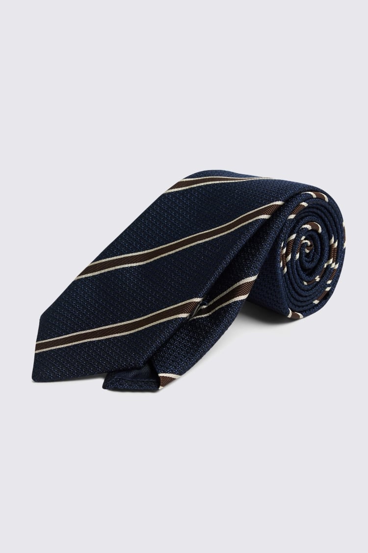 Italian Navy & Brown Striped Tie