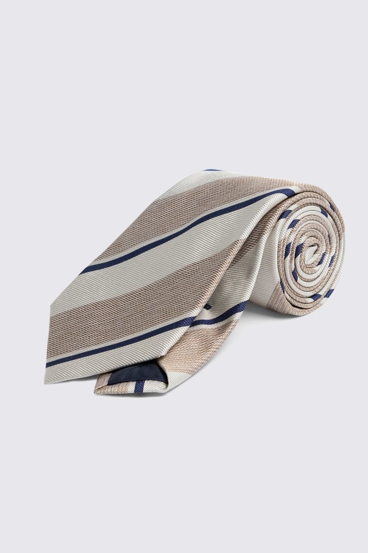 Italian Off White & Navy Striped Tie