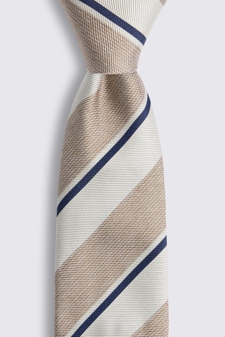 Italian Off White & Navy Striped Tie