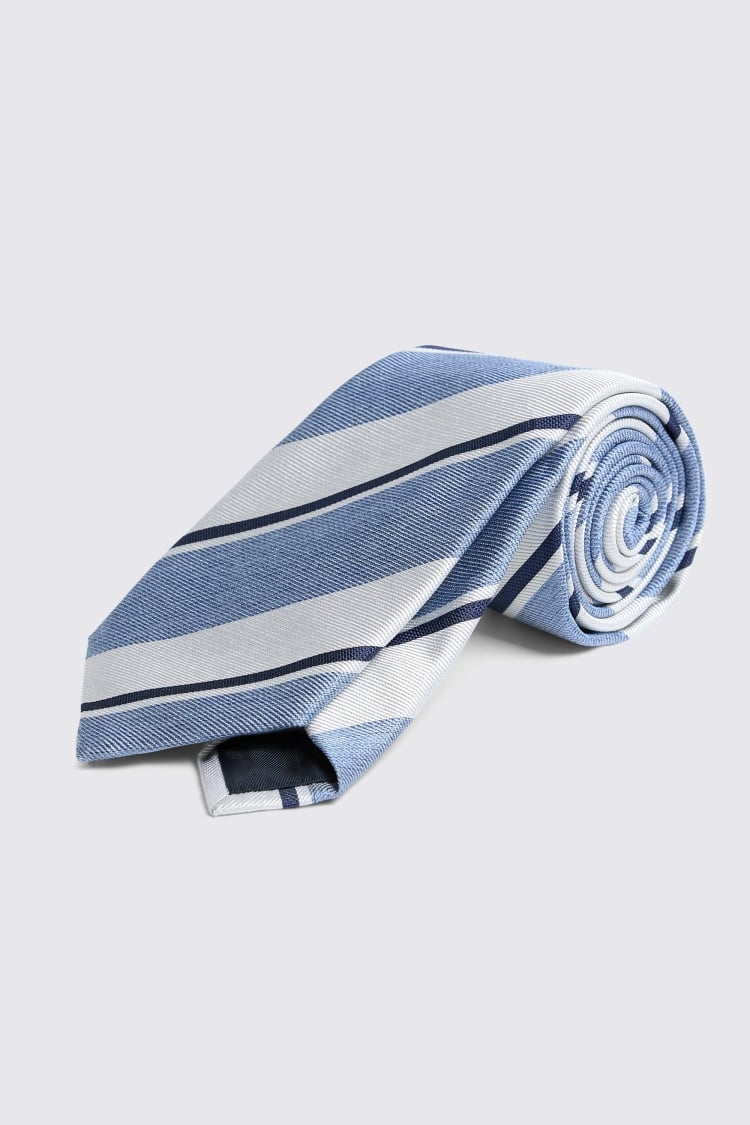 Italian Mid Blue & Navy Striped Tie