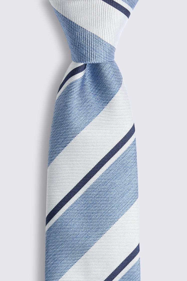 Italian Mid Blue & Navy Striped Tie