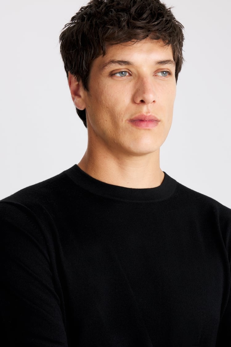 Black Merino Crew-Neck Jumper