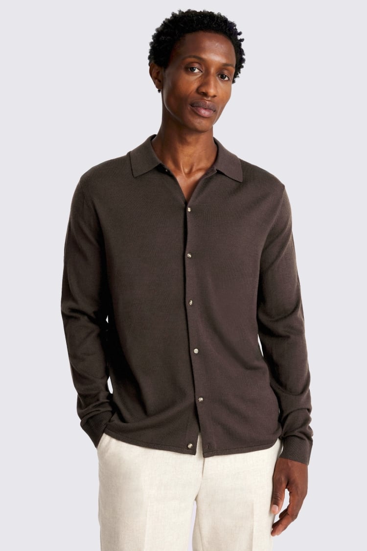 Brown Merino-Blend Button Through Shirt