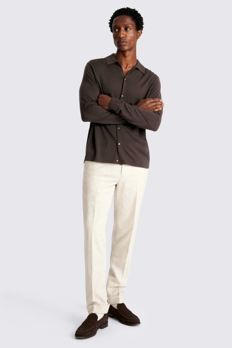 Brown Merino-Blend Button Through Shirt