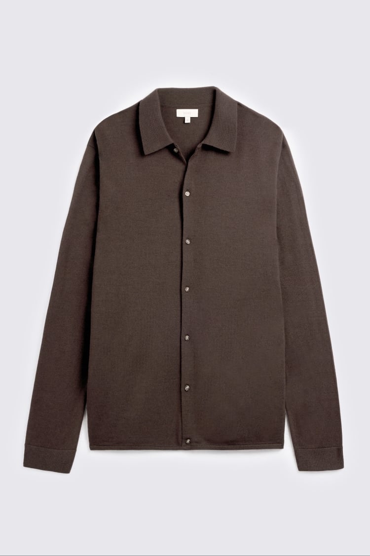 Brown Merino-Blend Button Through Shirt