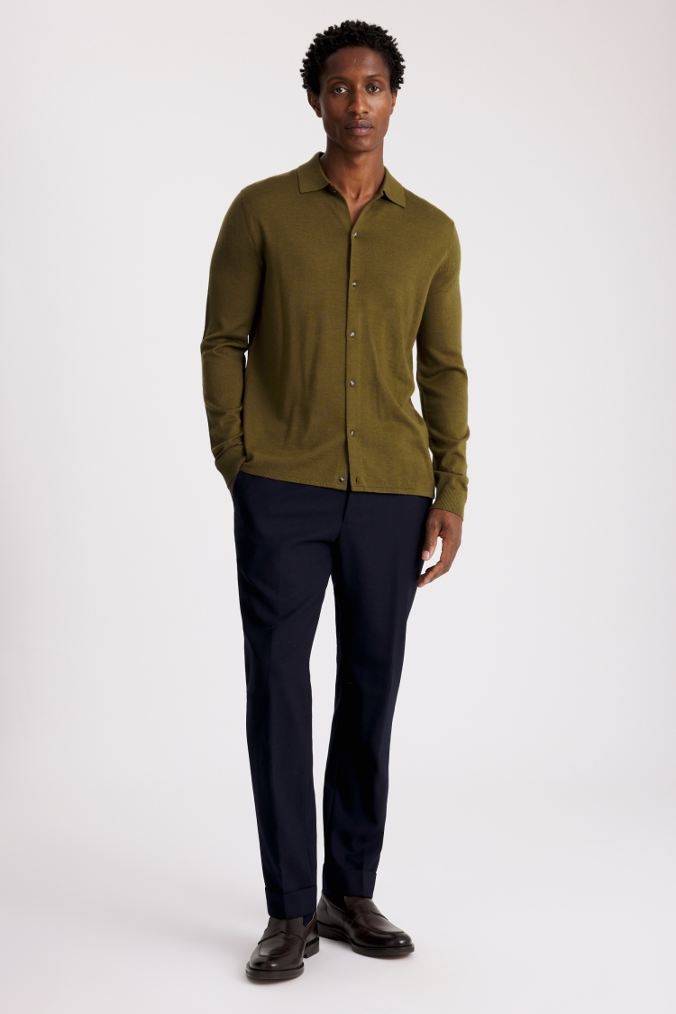 Olive Melange Merino-Blend Button Through Shirt